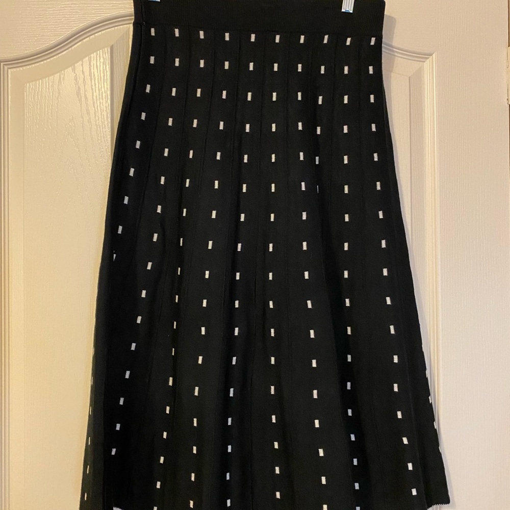 Lapis Black and White Midi A-Line Skirt